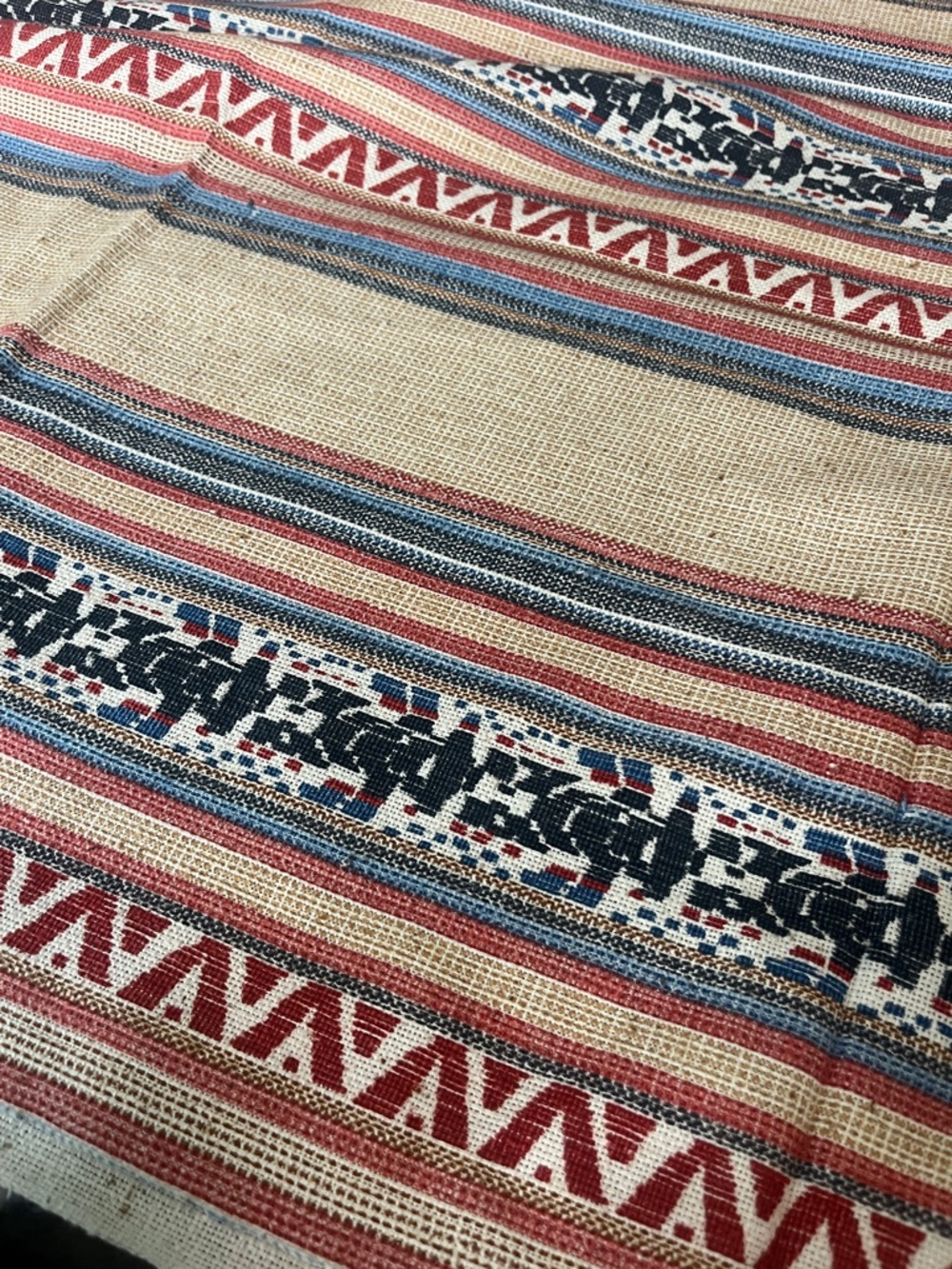 Boho Striped Woven Textile with Red, Blue & Natural Stripes - 2 + yards